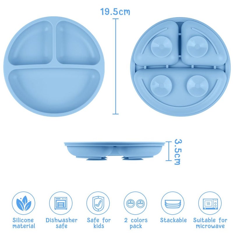 Vicloon Suction Plates, 2 Pcs Baby Toddler Plate, 100% Food Grade Silicone BPA Free Baby Plates, Divided Plate Design, Silicone Grip Dish Microwave & Dishwasher Safe - Image 2