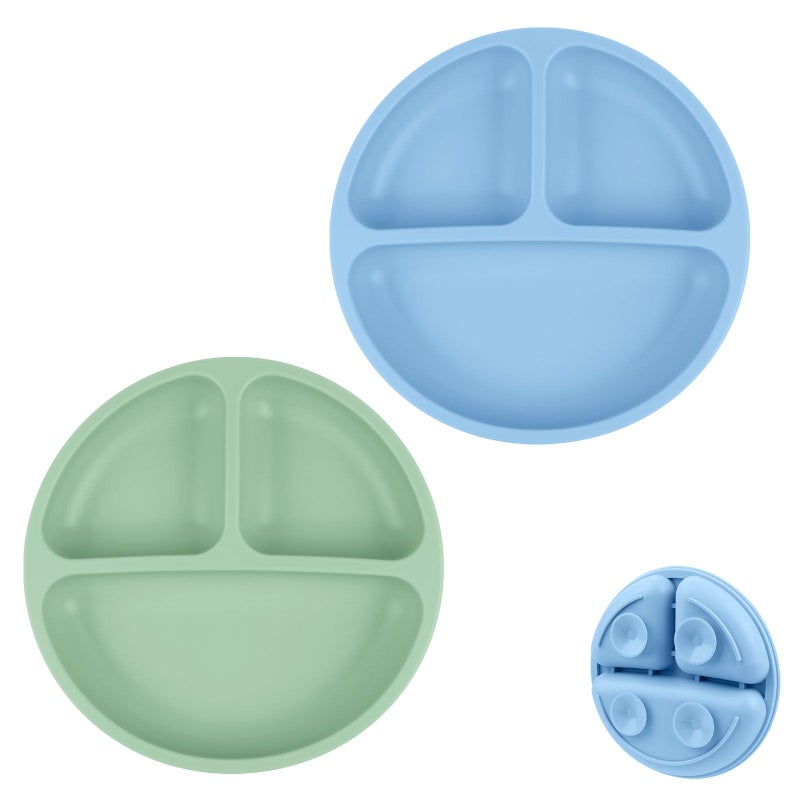 Vicloon Suction Plates, 2 Pcs Baby Toddler Plate, 100% Food Grade Silicone BPA Free Baby Plates, Divided Plate Design, Silicone Grip Dish Microwave & Dishwasher Safe - Image 1