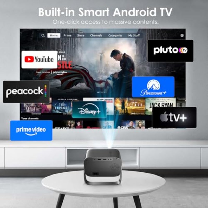 جهاز عرض صغير محمول 4K - جهاز عرض ذكي مع تطبيقات مدمجة، واي فاي 6، BT5.2، سطوع عالي 16000 لومن، تركيز كهربائي/حجر الزاوية، جهاز عرض بشاشة كبيرة 200 بوصة للأفلام المنزلية/الخارجية - Image 2