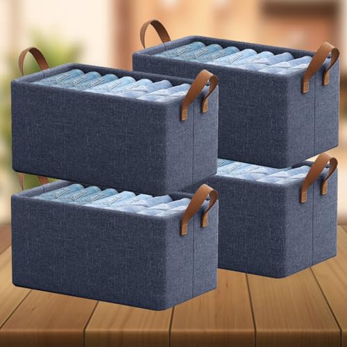 SITTELLA Foldable Storage Box Pack of 4 for Clothes with Handles, Space Saving Closet Organizer Box for Wardrobe, Drawer Storage Box for Clothes, Toys, Books & Blankets (Blue) - Image 1