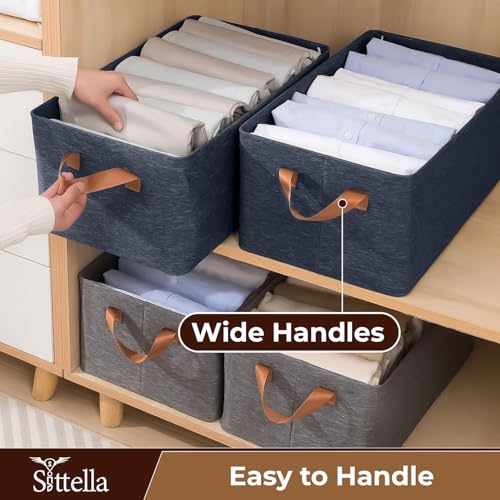 SITTELLA Foldable Storage Box Pack of 4 for Clothes with Handles, Space Saving Closet Organizer Box for Wardrobe, Drawer Storage Box for Clothes, Toys, Books & Blankets (Blue) - Image 3
