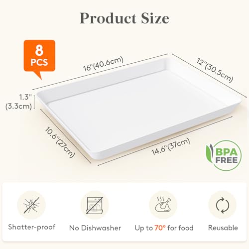 Lifewit Serving Tray for Party Supplies, Reusable Serving Platter for Catering, Snack, Fruit, Charcuterie, Appetizer, Plastic Food Trays, Hosting Essentials, BPA Free, 8 Pcs, Extra Large(16" x 12") - Image 2