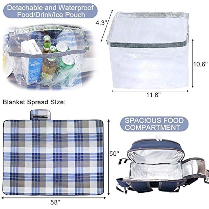 Arabest (Navy Blue) - Picnic Backpack For 4 Person Set With Insulated Waterproof Pouch For Family Outdoor Camping (Navy Blue) - Image 5