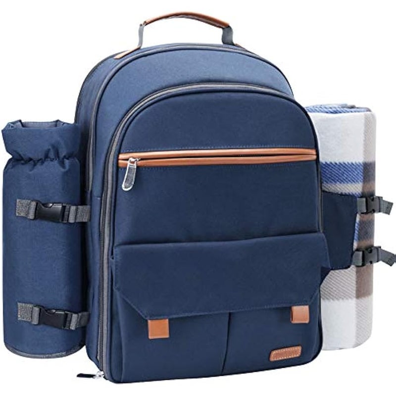 Arabest (Navy Blue) - Picnic Backpack For 4 Person Set With Insulated Waterproof Pouch For Family Outdoor Camping (Navy Blue) - Image 1