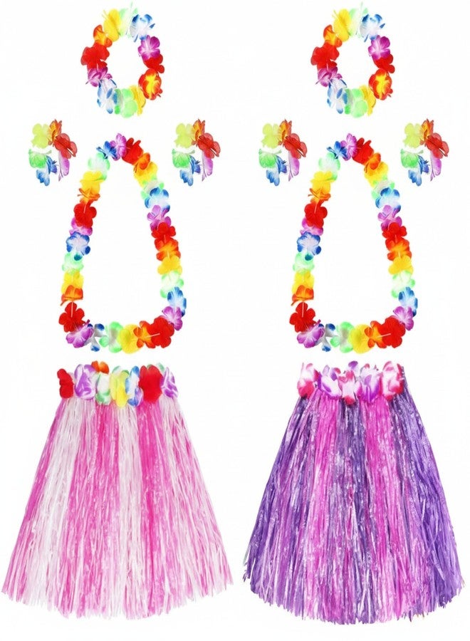 TOODOO Elastic Hawaiian Hula Grass Skirt with Flower Costume Set for Party Beach Dance Fancy Dress, Multicolor, 2 Sets(Cute Color) - Image 1