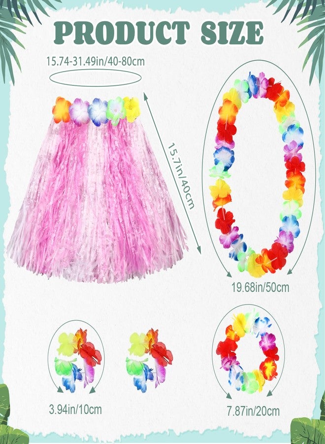 TOODOO Elastic Hawaiian Hula Grass Skirt with Flower Costume Set for Party Beach Dance Fancy Dress, Multicolor, 2 Sets(Cute Color) - Image 2
