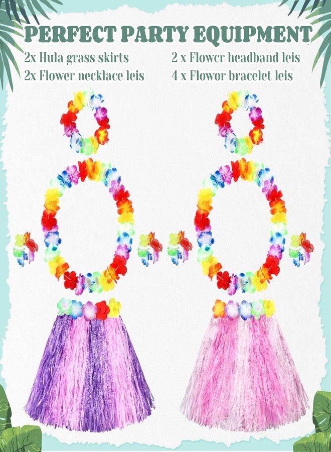 TOODOO Elastic Hawaiian Hula Grass Skirt with Flower Costume Set for Party Beach Dance Fancy Dress, Multicolor, 2 Sets(Cute Color) - Image 4