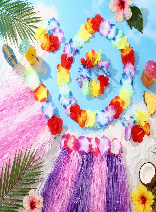 TOODOO Elastic Hawaiian Hula Grass Skirt with Flower Costume Set for Party Beach Dance Fancy Dress, Multicolor, 2 Sets(Cute Color) - Image 5