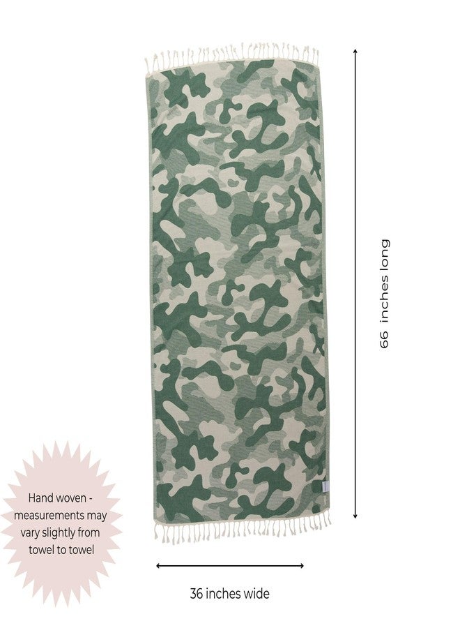 InfuseZen Turkish Bath & Beach Towel - Reversible Camouflage Print - 100% Organic Turkish Cotton - Soft, Lightweight, Absorbent Peshtemal, Quick Dry, Sand Free - Gym, Throw, Travel - Green Camo - Image 3