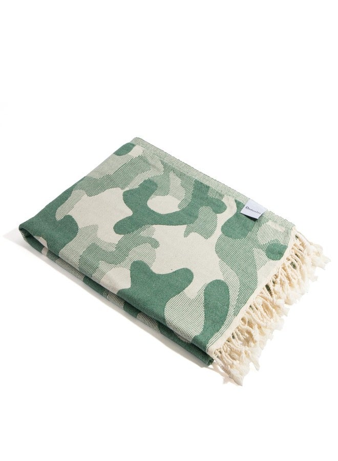 InfuseZen Turkish Bath & Beach Towel - Reversible Camouflage Print - 100% Organic Turkish Cotton - Soft, Lightweight, Absorbent Peshtemal, Quick Dry, Sand Free - Gym, Throw, Travel - Green Camo - Image 1