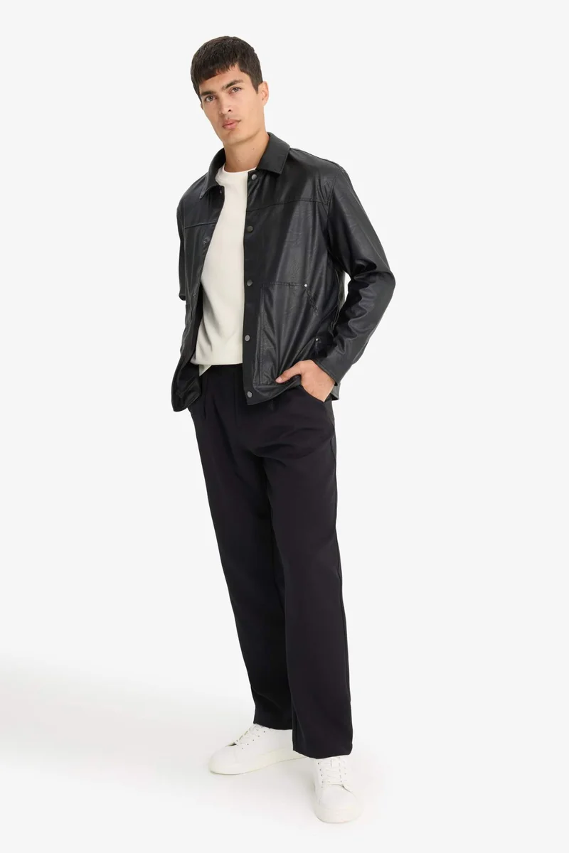ديفاكتو Regular Fit Faux Leather Jacket