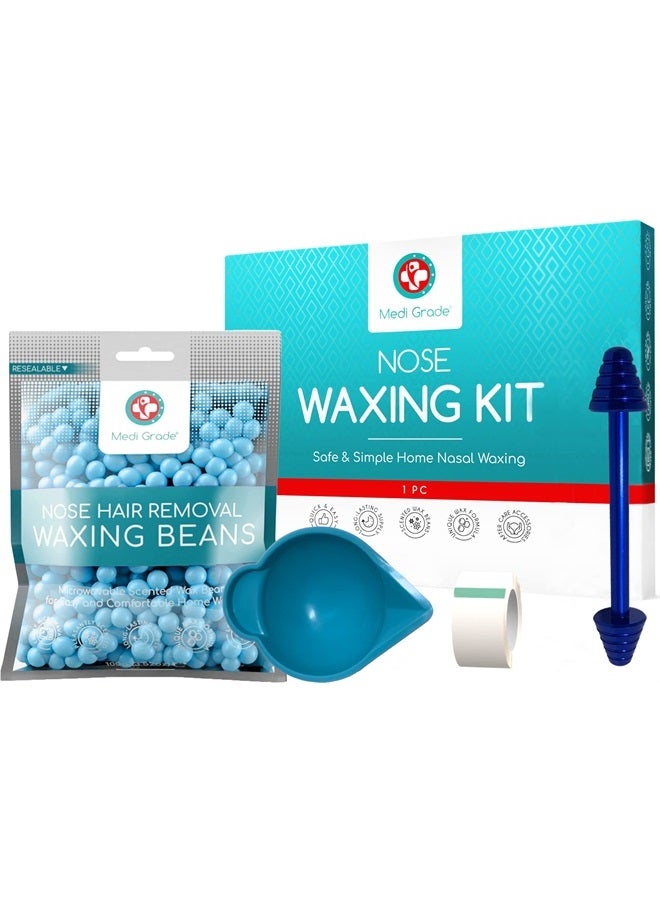 Medi Grade Nose Waxing Kit for Men & Women With 50x Nose Wax Sticks. 100g Nose Hair Wax Kit Including Skin Tape, Tweezers, Towel, Microwavable Cup & Storage Bag - Easy & Safe Nose Hair Remover For Men - Image 1