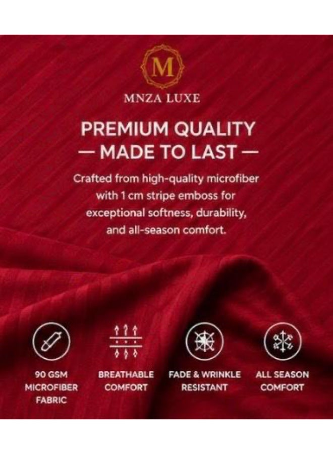 MNZA LUXE طقم شرشف سرير مطاطي من المايكروفايبر بتصميم خطوط 1 سم، يشمل شرشف سرير مطاطي واحد + 2 غطاء وسادة | فائق النعومة، قابل للتنفس ومقاوم للتجاعيد | لون أحمر - Image 5