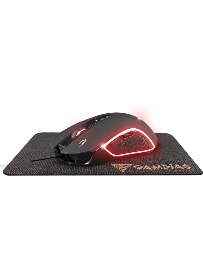 Gamdias ZEUS E3 Optical Gaming Mouse with RGB Lighting - 7 Programmable Buttons + NYX E1 Gaming Pad - USB - Black - Image 2