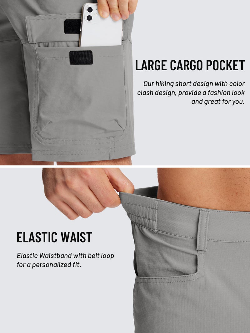 TACVASEN Mens Outdoor Hiking Shorts Summer Lightweight Quick Dry Casual Water Resistant Cargo Fishing Golf Shorts Light Grey, 34 - Image 4
