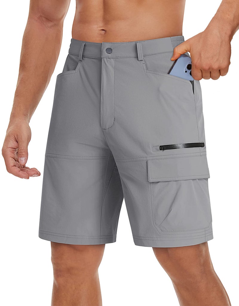 TACVASEN Mens Outdoor Hiking Shorts Summer Lightweight Quick Dry Casual Water Resistant Cargo Fishing Golf Shorts Light Grey, 34 - Image 2