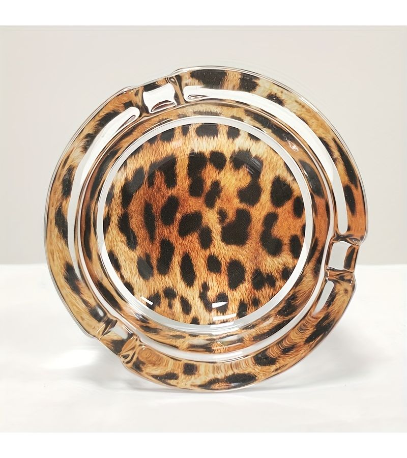 Square Brown Leopard Print Glass Ashtray Home Decorative Ornament - Image 5