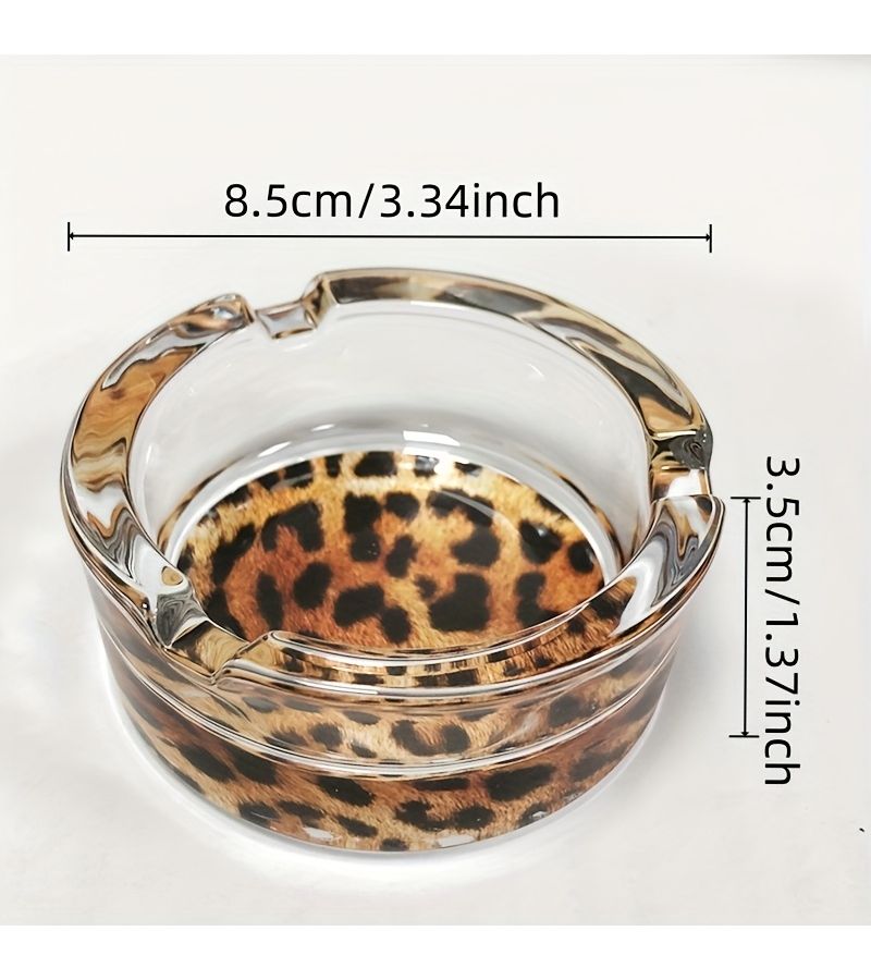 Square Brown Leopard Print Glass Ashtray Home Decorative Ornament - Image 3