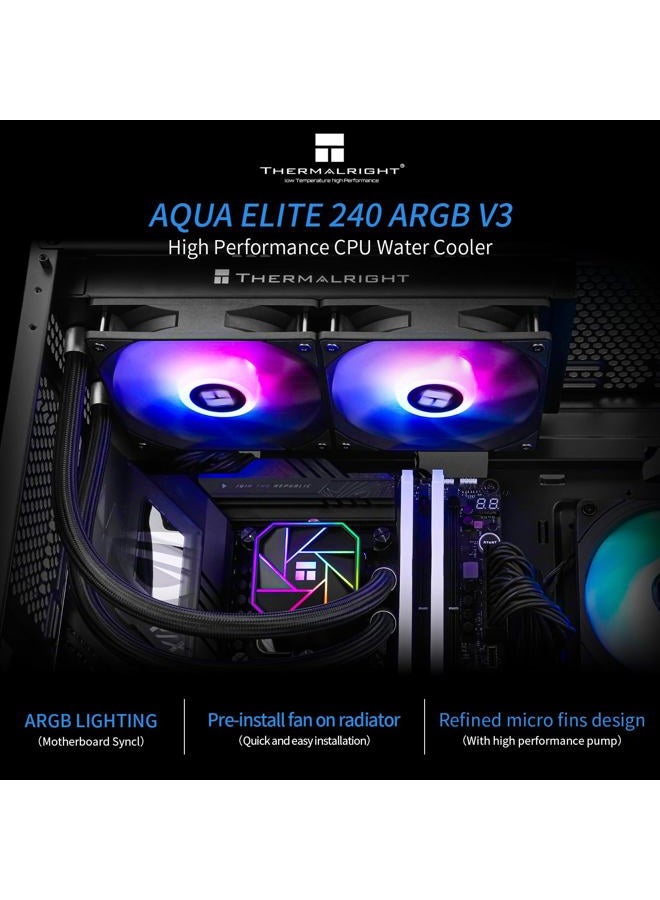 Thermalright Aqua Elite 240 V3 Aio CPU Cooler,240 Liquid Cooling Row,ARGB PWM Cooler Fans,for Intel LGA1150/1151/1155/1156/1200/2011/1700,AMD:AM4/AM5,PC Cooler Aio - Image 2