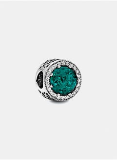 PANDORA Abstract Silver Charm with Sea Green Crystal And Clear Cubic Zirconia 