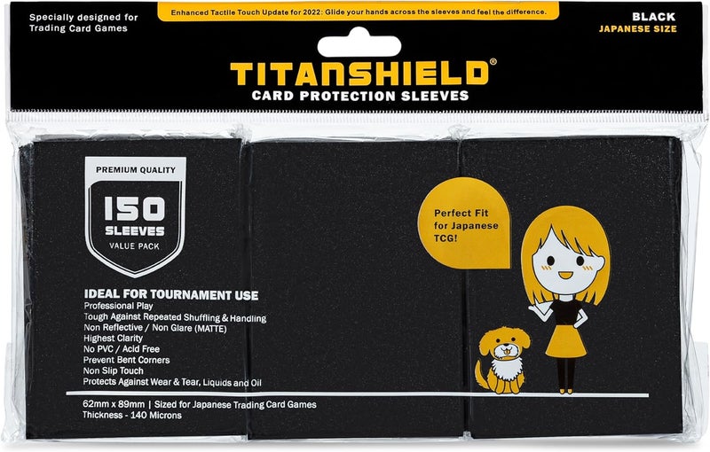 TitanShield (150 Sleeve/Black) Small Japanese Sized Trading Card Sleeves Deck Protector Compatible with Yu-Gi-Oh, Cardfight!! Vanguard & Photocards - Image 1
