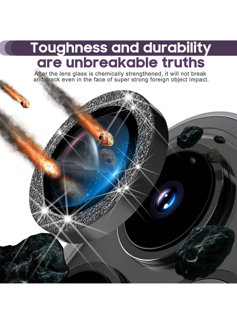 حامي عدسة الكاميرا من الزجاج المقسى 9H الفاخر لجهاز iPhone 14 Pro و Pro Max - غطاء حلقة معدني متين (أسود) - Image 3