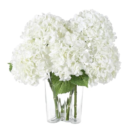 Coferset 3pcs White Lifelike Hydrangea Artificial Flowers 22inch Real Touch Faux Hydrangea Flower Stem for Home Party Wedding Floral Filler Arrangements Ceterpieces Bouquets - Image 1