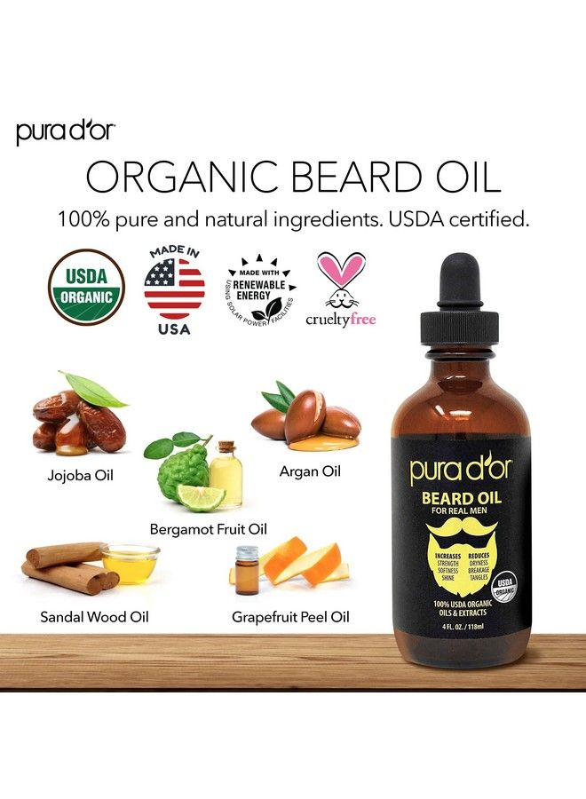 Pura d'or Organic Beard Oil (4Oz 118Ml) 100% Pure Usda Certified Natural Leavein Conditioner Argan & Jojoba Oil Mustache Care & Maintenance Increase Softness & Strength (Packaging May Vary) - Image 3