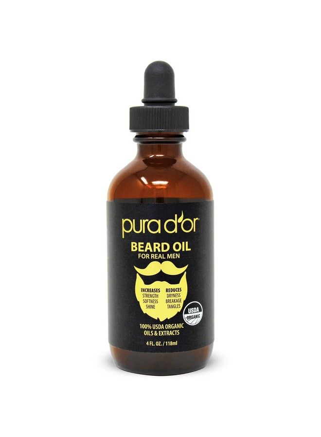 Pura d'or Organic Beard Oil (4Oz 118Ml) 100% Pure Usda Certified Natural Leavein Conditioner Argan & Jojoba Oil Mustache Care & Maintenance Increase Softness & Strength (Packaging May Vary) - Image 2