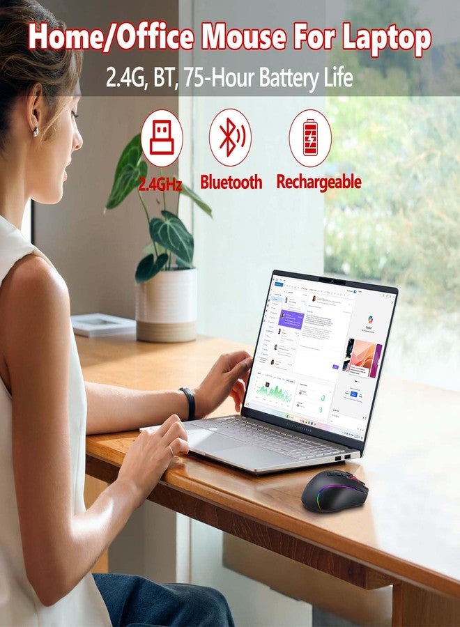 E-YOOSO Wireless Gaming Mouse, Tri-Modes 2.4G/BT/USB-C Wired Rechargeable RGB Mice with 9 Programmable Buttons, 8000 DPI, Rapid Fire Key, Ergonomic Optical Gamer Mouse Software Supports DIY Keybinds - Image 3