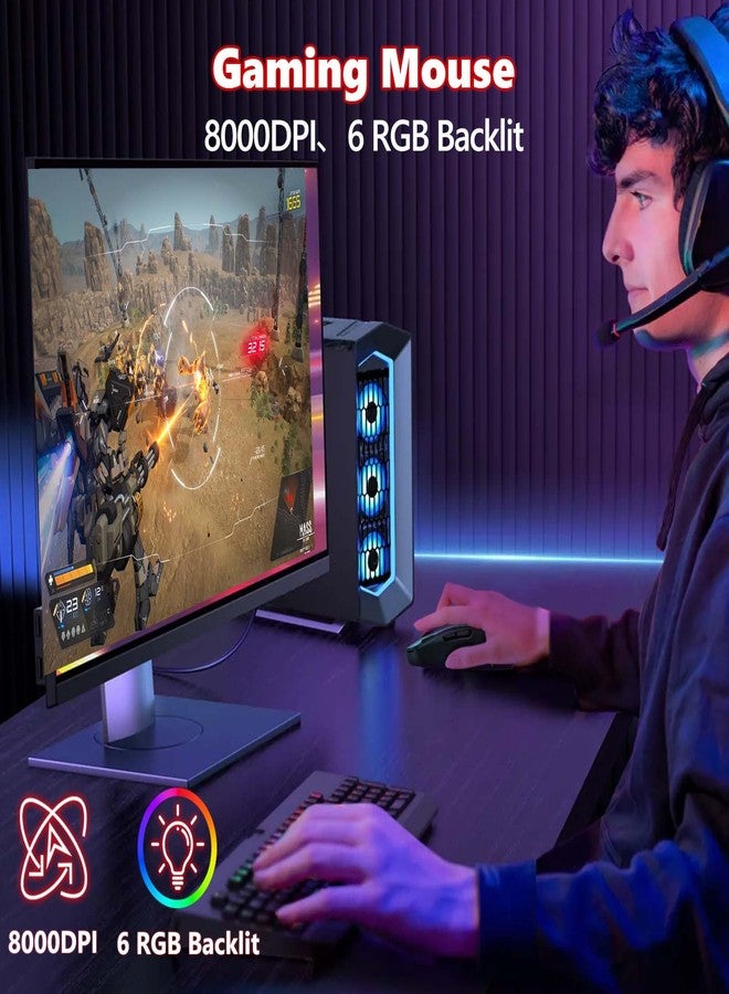 E-YOOSO Wireless Gaming Mouse, Tri-Modes 2.4G/BT/USB-C Wired Rechargeable RGB Mice with 9 Programmable Buttons, 8000 DPI, Rapid Fire Key, Ergonomic Optical Gamer Mouse Software Supports DIY Keybinds - Image 2