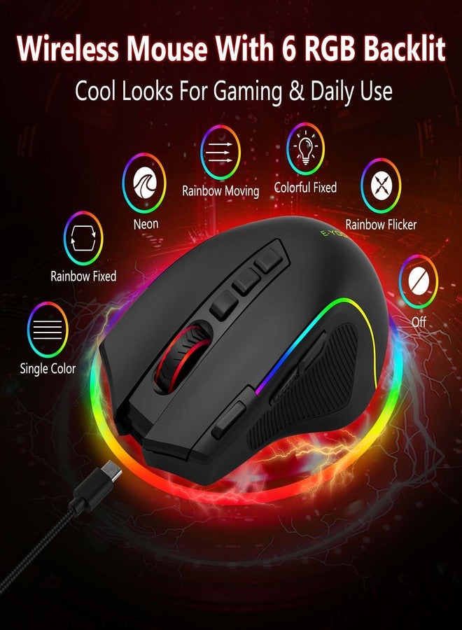 E-YOOSO Wireless Gaming Mouse, Tri-Modes 2.4G/BT/USB-C Wired Rechargeable RGB Mice with 9 Programmable Buttons, 8000 DPI, Rapid Fire Key, Ergonomic Optical Gamer Mouse Software Supports DIY Keybinds - Image 5