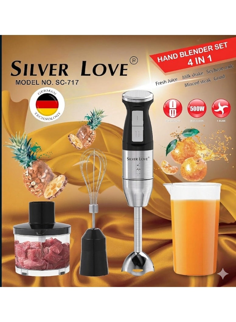 SILVER LOVE 500W 4-in-1 Powerful Hand Blender Immersion Stick Mixer with Stainless Steel Titanium Coated Blade,2 Speed Control 860ml Chopper Bowl 600ml Beaker Whisk Electric Smoothie Soup Baby Food Maker - Image 4