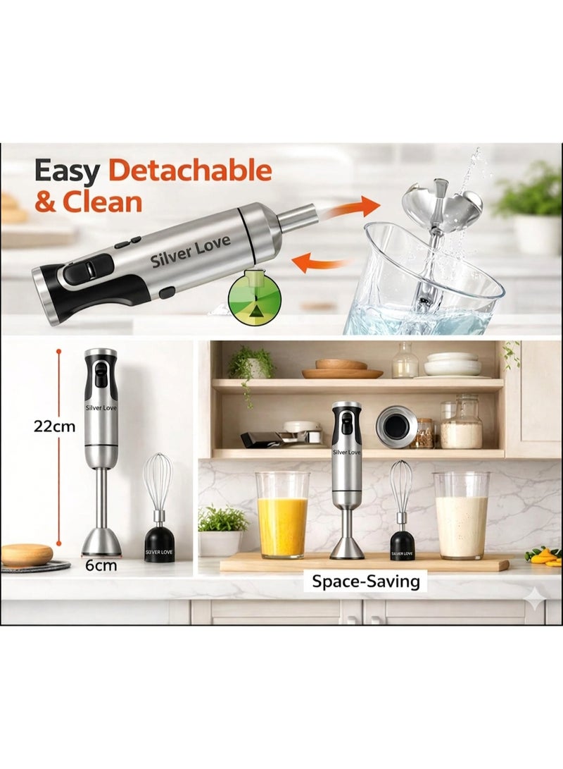 SILVER LOVE 500W 4-in-1 Powerful Hand Blender Immersion Stick Mixer with Stainless Steel Titanium Coated Blade,2 Speed Control 860ml Chopper Bowl 600ml Beaker Whisk Electric Smoothie Soup Baby Food Maker - Image 2