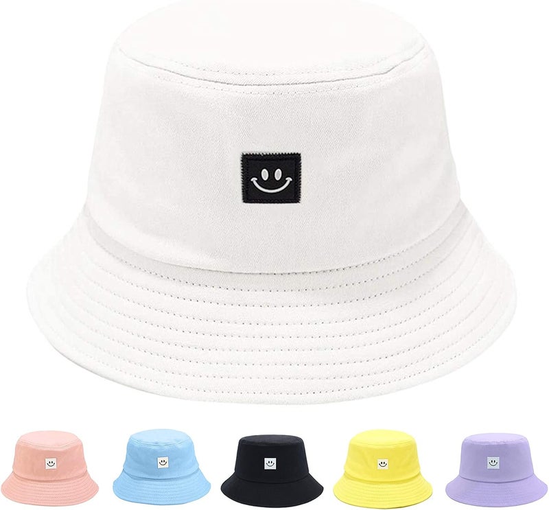 AJG Kids Sun Hat Smile Face Bucket Hat for Girls Boys Summer Sun Protection Cotton Unisex Beach Cap - Image 1