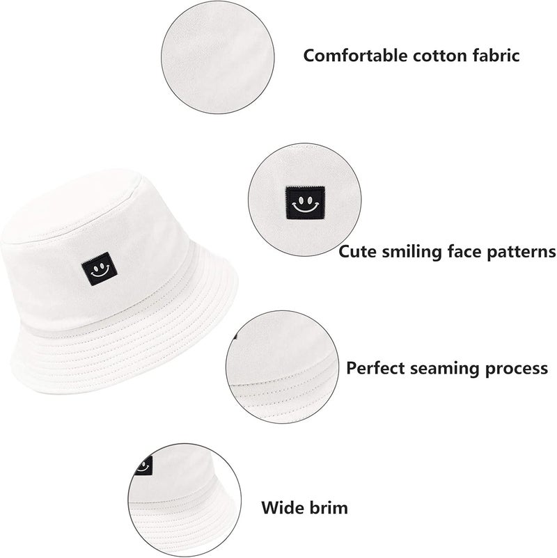 AJG Kids Sun Hat Smile Face Bucket Hat for Girls Boys Summer Sun Protection Cotton Unisex Beach Cap - Image 3