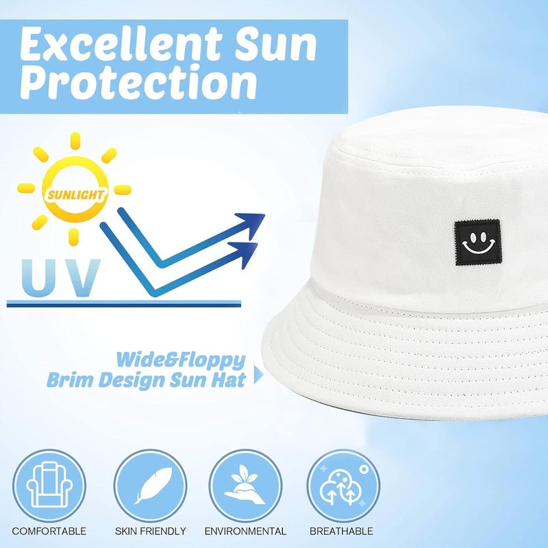 AJG Kids Sun Hat Smile Face Bucket Hat for Girls Boys Summer Sun Protection Cotton Unisex Beach Cap - Image 4