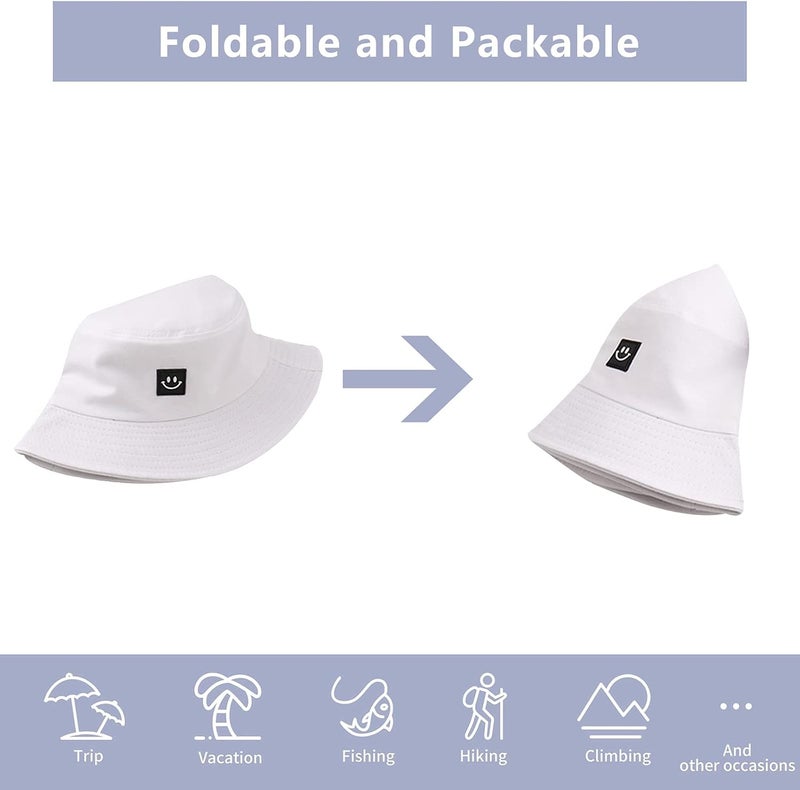 AJG Kids Sun Hat Smile Face Bucket Hat for Girls Boys Summer Sun Protection Cotton Unisex Beach Cap - Image 5
