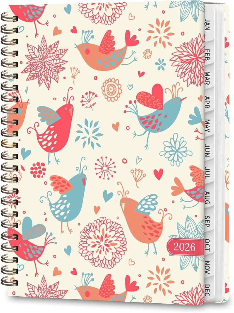 VALOME 2026 Planner, Weekly and Monthly Calendar Planner, Academic Daily Agenda (Jan 2026 - Dec 2026), Hardcover Planning Notebook for Office Accessories and School Supplies, Chirpy Birds - Image 1