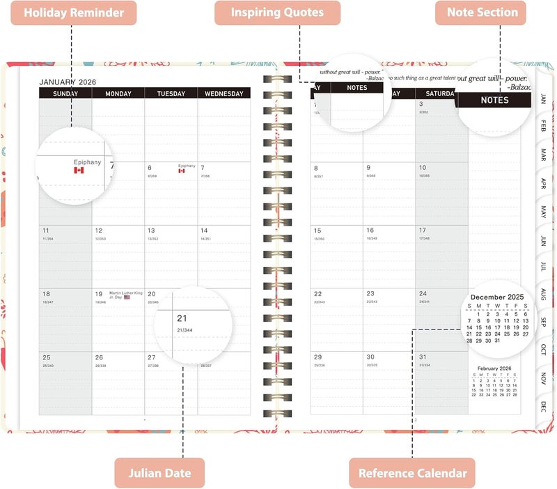 VALOME 2026 Planner, Weekly and Monthly Calendar Planner, Academic Daily Agenda (Jan 2026 - Dec 2026), Hardcover Planning Notebook for Office Accessories and School Supplies, Chirpy Birds - Image 2