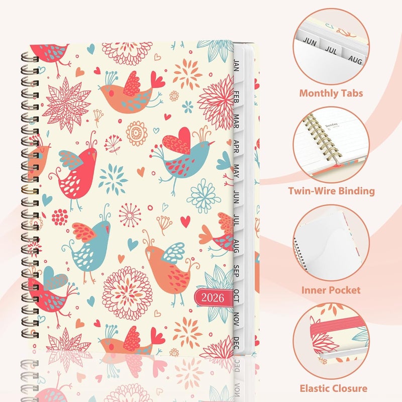 VALOME 2026 Planner, Weekly and Monthly Calendar Planner, Academic Daily Agenda (Jan 2026 - Dec 2026), Hardcover Planning Notebook for Office Accessories and School Supplies, Chirpy Birds - Image 4