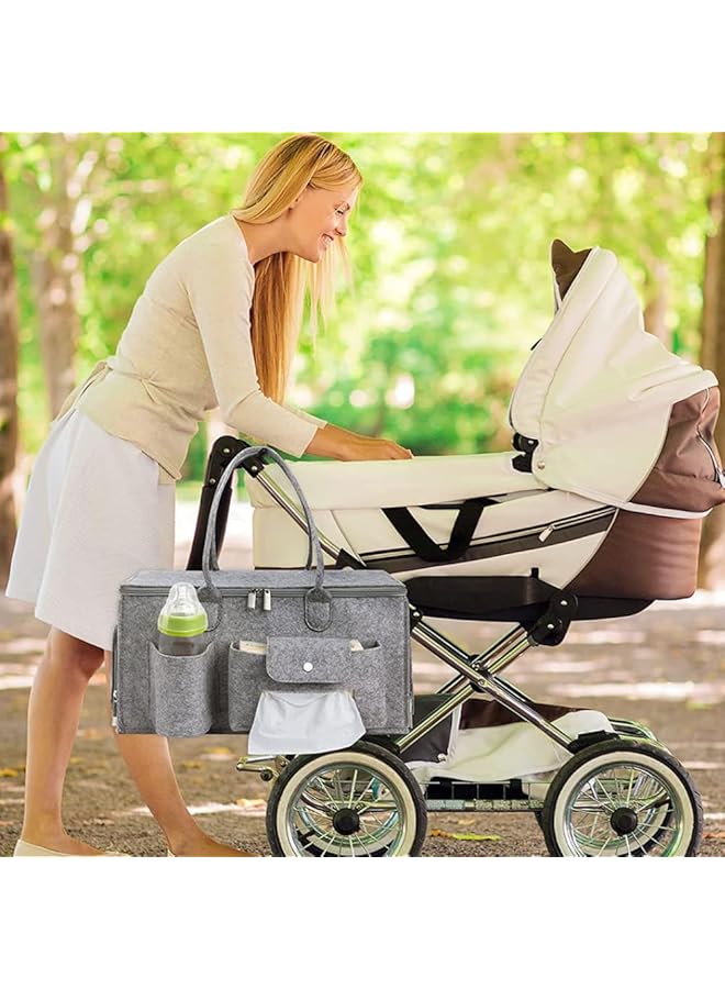 XiuWoo Baby Diaper Caddy Organizer Portable Diapers Storage Tote Bag With Roll Lid And Removable Dividers For Changing Table Or Car Caddy Storage Nursery Bin 15X9X7 In  - Image 4