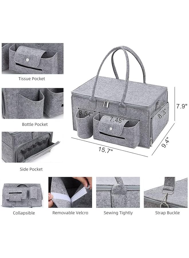XiuWoo Baby Diaper Caddy Organizer Portable Diapers Storage Tote Bag With Roll Lid And Removable Dividers For Changing Table Or Car Caddy Storage Nursery Bin 15X9X7 In  - Image 2