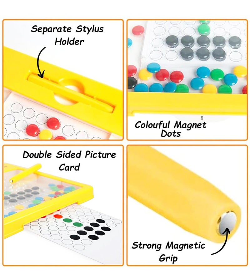VGRASSP Educational Dot Magpad Drawing Board Toy for Kids - Montessori Learning with Magnetic Beads, 12 Double Sided Cards and Stylus - Color As Per Stock - Image 5