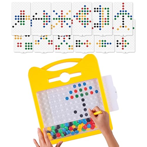 VGRASSP Educational Dot Magpad Drawing Board Toy for Kids - Montessori Learning with Magnetic Beads, 12 Double Sided Cards and Stylus - Color As Per Stock - Image 1