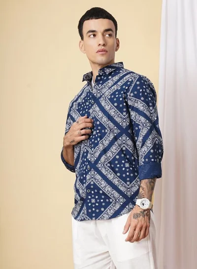 The Indian Garage Co Men Regular Fit Paisley Printed Full Sleeves Cutaway Collar Casual Shirt