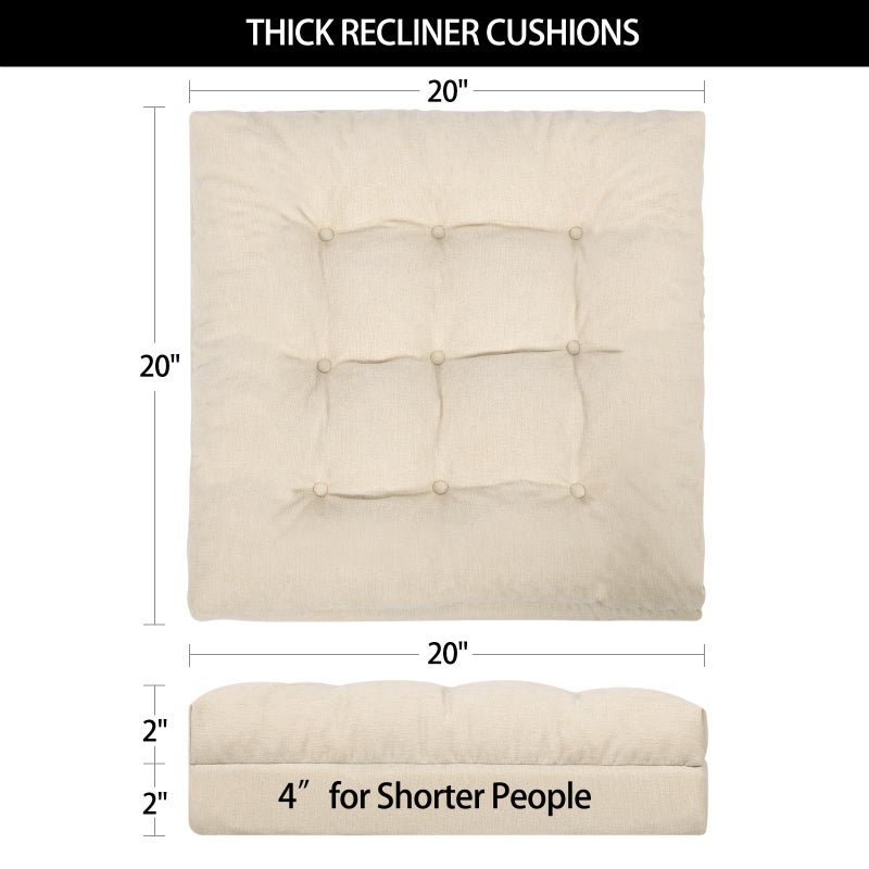 HAVARGO Recliner Cushions for Elderly, 20x20x4 Inch Thick Chair Cushion for Shorter Users Patent Design Soft Tufted Dual Layer Booster Seat Cushions for Seniors Recliner Risers Beige 1P - Image 3