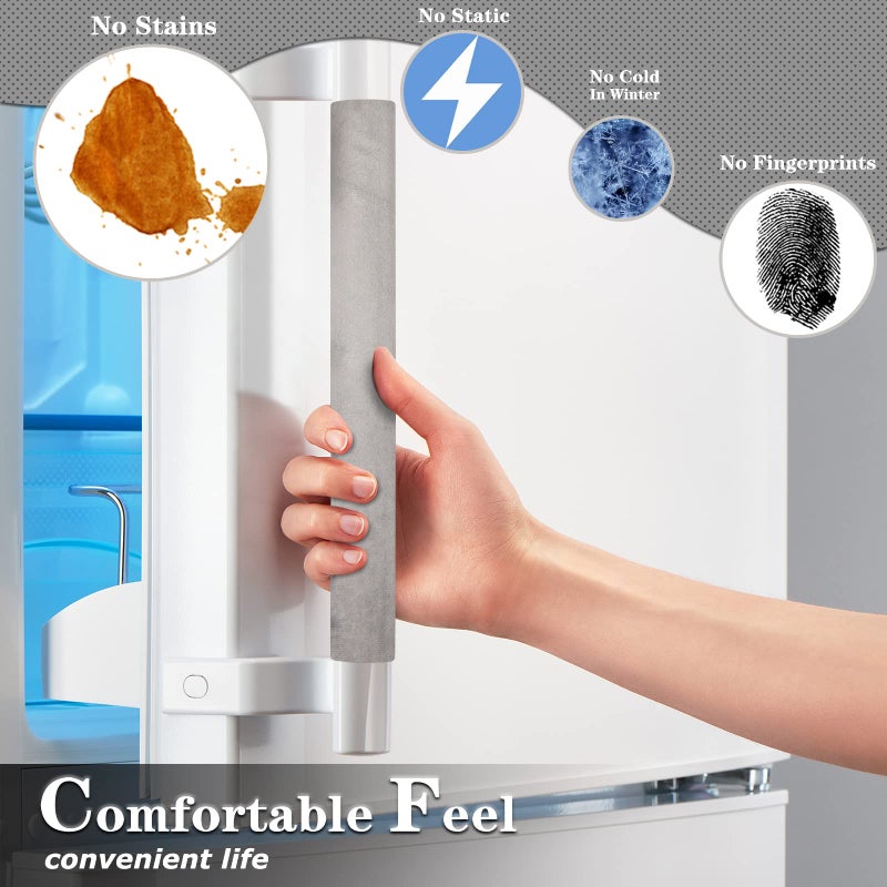 Kewjug Refrigerator Door Handle Covers Washable Cloth Kitchen Decor Keep Appliance Clean Anti-Static Stains for Fridge Dishwashers Velvet (2Pcs Grey) - Image 4
