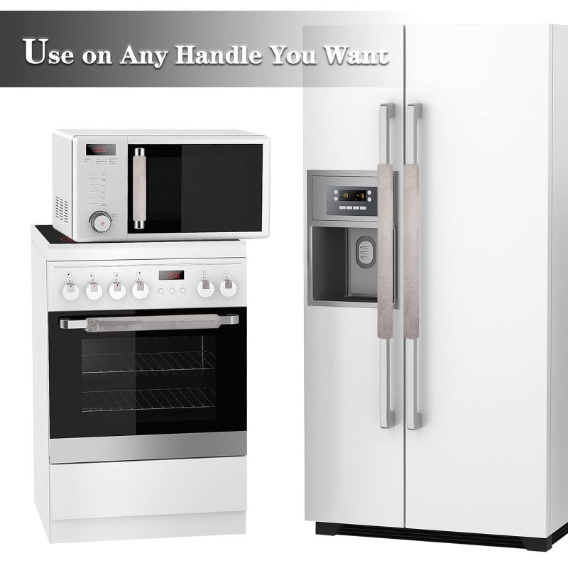 Kewjug Refrigerator Door Handle Covers Washable Cloth Kitchen Decor Keep Appliance Clean Anti-Static Stains for Fridge Dishwashers Velvet (2Pcs Grey) - Image 3