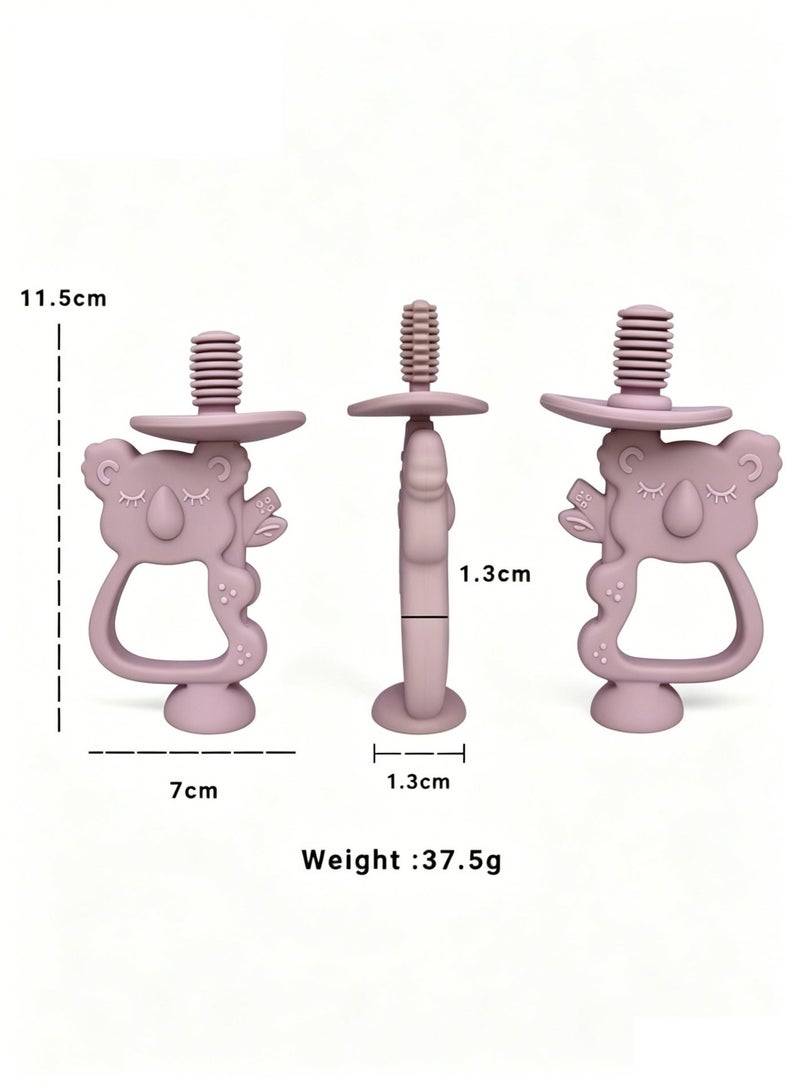 Amanli 1 Pcs Koala Shape Teething Toy, Safe Easy to Hold BPA Free Silicone Teethers, 360° Baby 1 Pcs Toothbrush with Suction Base, Teether Toys Best for Baby 6-12 Months (purple) - Image 3